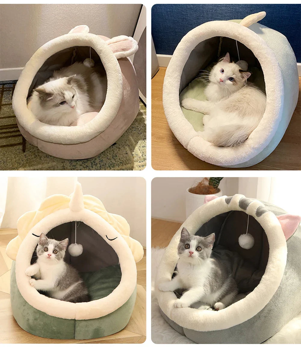Cozy Cartoon Cat Cave Bed