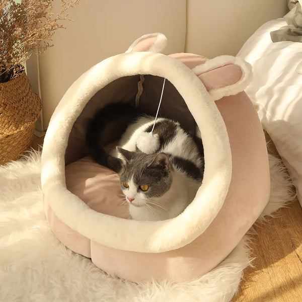 Cozy Cartoon Cat Cave Bed